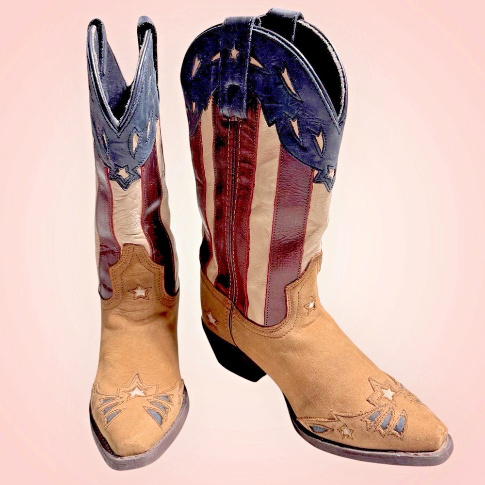 Laredo Women's 6M Patriotic Western Boots Leather Stars Stripes Americana Rodeo